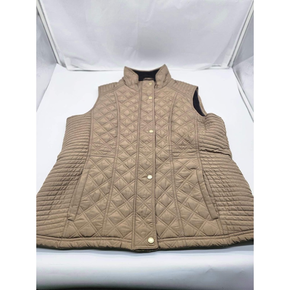 Weatherproof Quilted Vest Women XL Tan Faux Fur Lined Mock Neck Zip